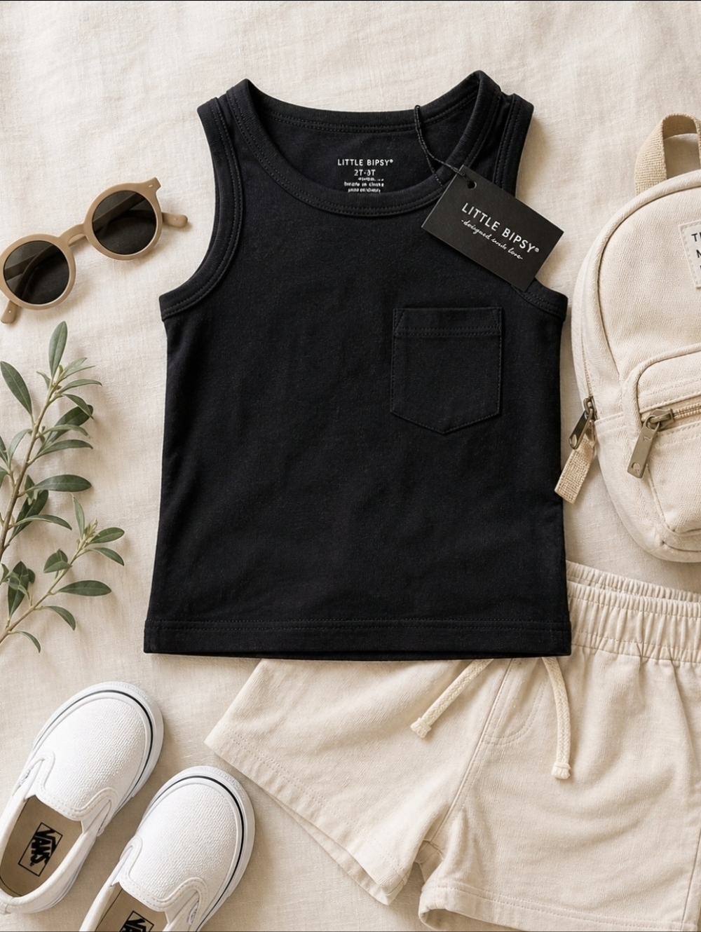NWT Little Bipsy Pocket Tank 2T 3T Black Core Basic Minimalist Toddler Top